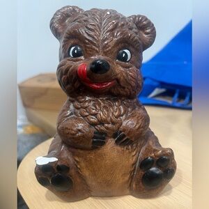 Vintage hand painted pair cute bear figurine/statue garden or home